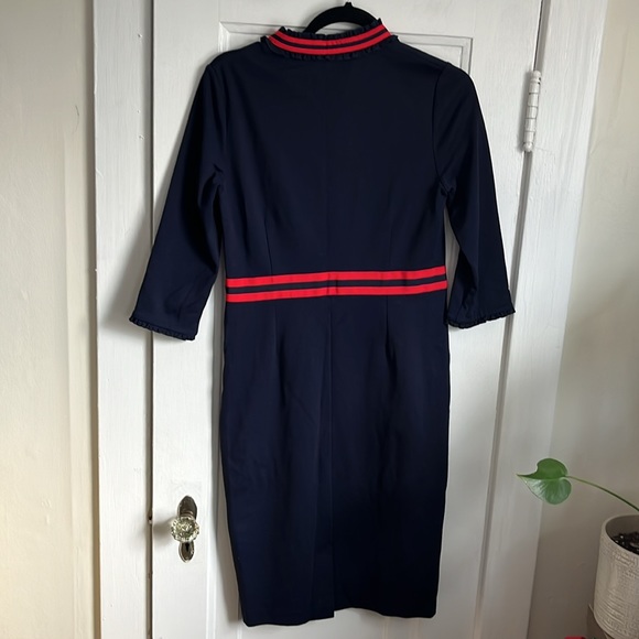 Boden Annette Ponte Midi Dress Navy with Red Ribbon - Picture 9 of 10